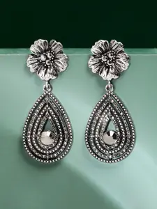 SOHI Silver-Toned Contemporary Drop Earrings