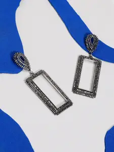 SOHI Silver-Toned Geometric Drop Earrings