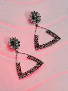 SOHI Silver-Plated Contemporary Drop Earrings