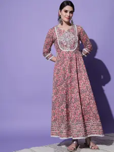 AAYUMI Floral Printed Embroidered Maxi Ethnic Dress