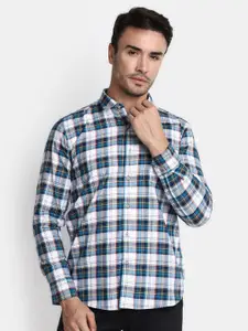 V-Mart Tartan Checked Spread Collar Cotton Twill Casual Shirt