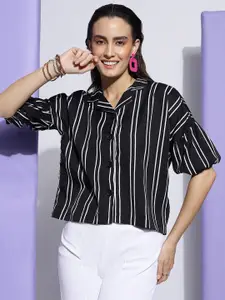 FashionsEye Striped Puff Sleeves Shirt Style Top