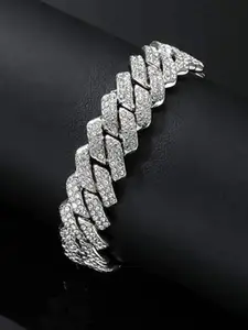 Jewels Galaxy Men Silver-Plated Stainless Steel American Diamond Link Bracelet