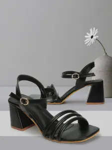 Colo Square Toe Block Heels with Buckles