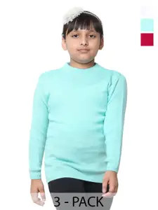 IndiWeaves Girls Pack Of 3 High Neck Woollen Pullover Sweater
