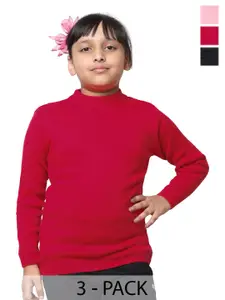 IndiWeaves Girls Pack Of 3 High Neck Woollen Pullover Sweater