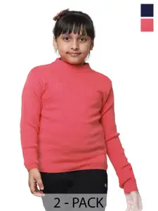 IndiWeaves Girls Pack Of 2 High Neck Woollen Pullover Sweater