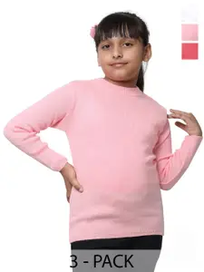 IndiWeaves Girls Pack of 3 High Neck Woollen Pullover