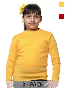 IndiWeaves Girls Pack Of 3 Round Neck Long Sleeve Pullover Wool Sweaters