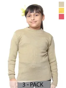 IndiWeaves Girls Pack Of 3 Round Neck Long Sleeve Pullover Wool Sweaters