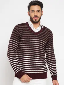 Duke Striped V-Neck Long Sleeves Acrylic Pullover Sweaters