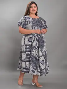 Girly Girls Plus Size Ethnic Motifs Printed Fit & Flare Midi Dress