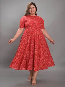 Girly Girls Plus Size Floral Printed Fit & Flare Midi Dress