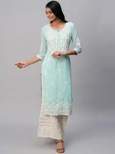 RATAN Ethnic Motifs Embroidered Chikankari Pastels Georgette Kurta