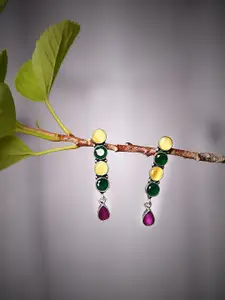 Bamboo Tree Jewels Silver-Plated Stone-Studded Contemporary Drop Earrings
