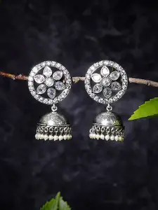 Bamboo Tree Jewels Silver-Plated Classic Jhumkas Earrings