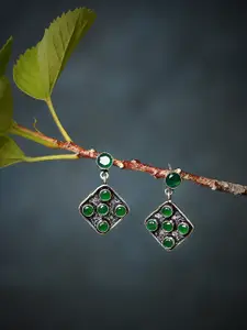 Bamboo Tree Jewels Silver Plated Contemporary Stone-Studded Drop Earrings