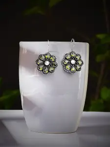 Bamboo Tree Jewels Silver-Plated Stone-Studded Floral Drop Earrings