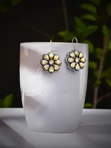Bamboo Tree Jewels Silver-Plated Stone-Studded Floral Drop Earrings