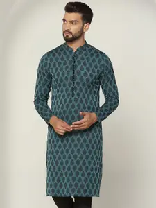 KISAH Ethnic Motifs Printed Mandarin Collar Jacquard Kurta
