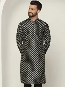 KISAH Floral Woven Design Jacquard Mandarin Collar Kurta