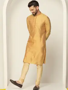 KISAH Floral Woven Design Jacquard Mandarin Collar Kurta