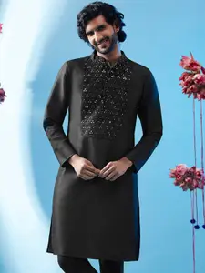 KISAH Ethnic Motifs Mirror Work Embroidered Regular Kurta