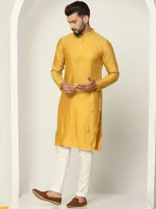 KISAH Men Mirror Work Embroidered Regular Fit Abstract Print Kurta