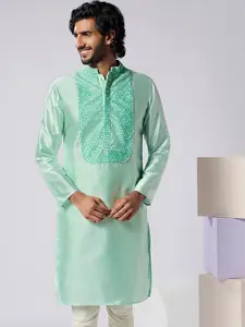 KISAH Geometric Embroidered Mandarin Collar Kurta