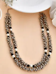 Ozanoo Silver-Plated Ghungaroo Beaded Double Layered Necklace