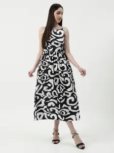 Zima Leto Abstract Printed Shoulder Straps Fit & Flare Midi Dress
