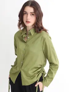 RAREISM Spread Collar Cuffed Sleeves Cotton Tie-Up Shirt Style Top