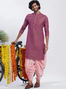 KISAH Geometric Printed Mandarin Collar Cotton Kurta