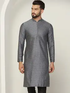 KISAH Ethnic Woven Design Mandarin Collar Jacquard Straight Regular Kurta