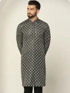 KISAH Woven Design Mandarin Collar Regular Kurta
