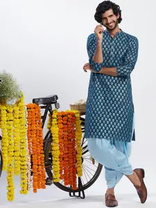 KISAH Floral Printed Mandarin Collar Cotton Kurta