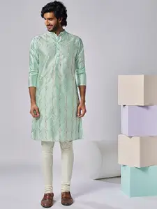 KISAH Geometric Embroidered Mandarin Collar Regular Kurta
