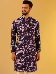 KISAH Abstract Printed Mandarin Collar Straight Regular Kurta