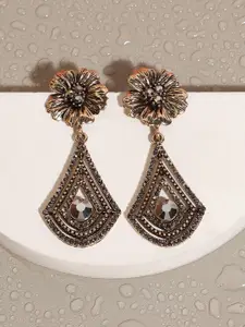 SOHI Gold-Plated Contemporary Drop Earrings
