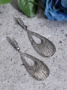 SOHI Silver-Plated Teardrop Shaped Drop Earrings