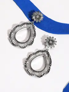 SOHI Silver-Plated Artificial Stones Contemporary Drop Earrings