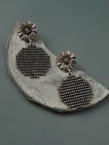 SOHI Gold-Plated Stone-Studded Floral & Circular Drop Earrings