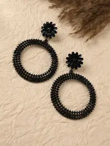 SOHI Copper-Plated Stone-Studded Circular Drop Earrings