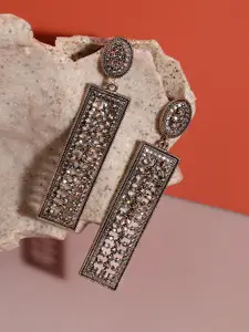 SOHI Gold-Plated Stone Studded Geometric Drop Earrings