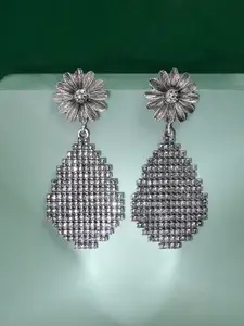 SOHI Silver-Plated Stone-Studded Teardrop-Shaped Drop Earrings
