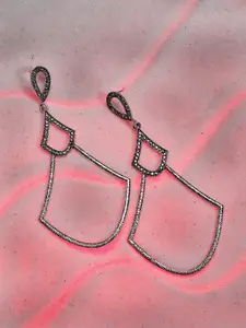 SOHI Silver-Plated Stone-Studded Contemporary Drop Earrings