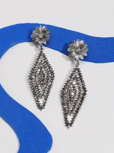 SOHI Silver-Plated Stone-Studded Contemporary Drop Earrings