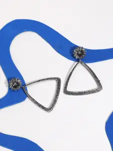 SOHI Silver-Plated Stone-Studded Triangle Drop Earrings