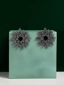 SOHI Silver-Plated Stone-Studded Contemporary Studs Earrings