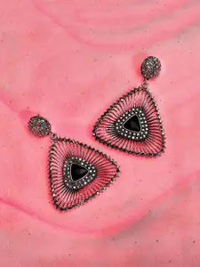 SOHI Silver-Plated Oxidised Contemporary Drop Earrings